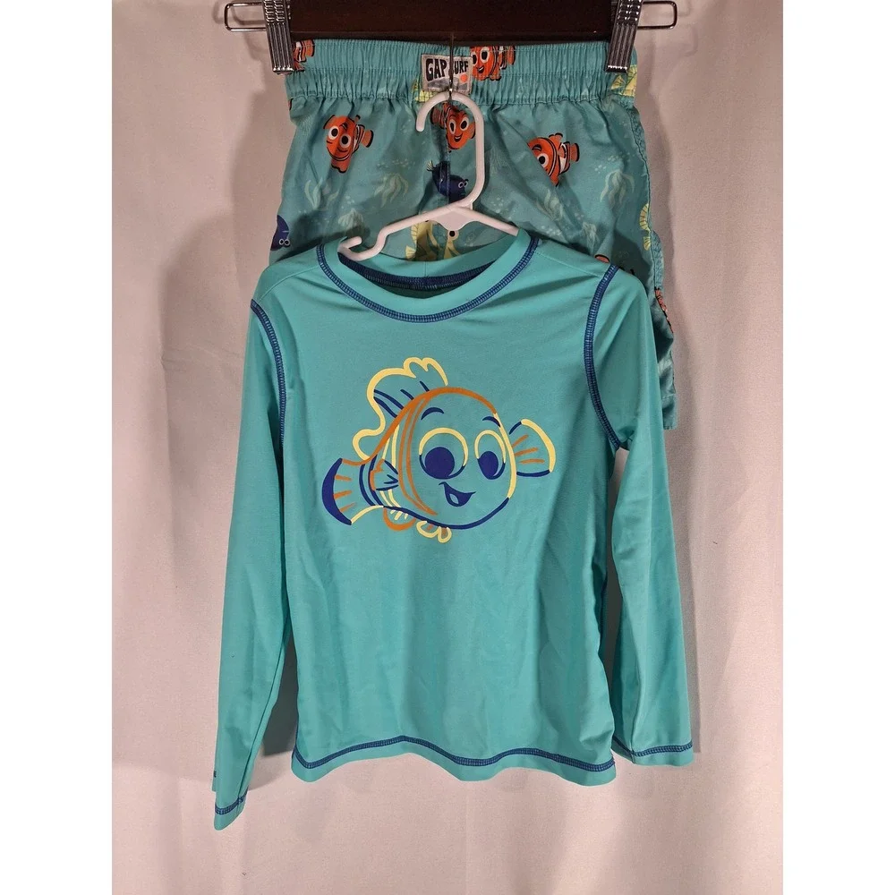 Baby Gap Disney Finding Nemo Rash Guard and Swim Trunks Set Aqua Blue Kids 4-5Y